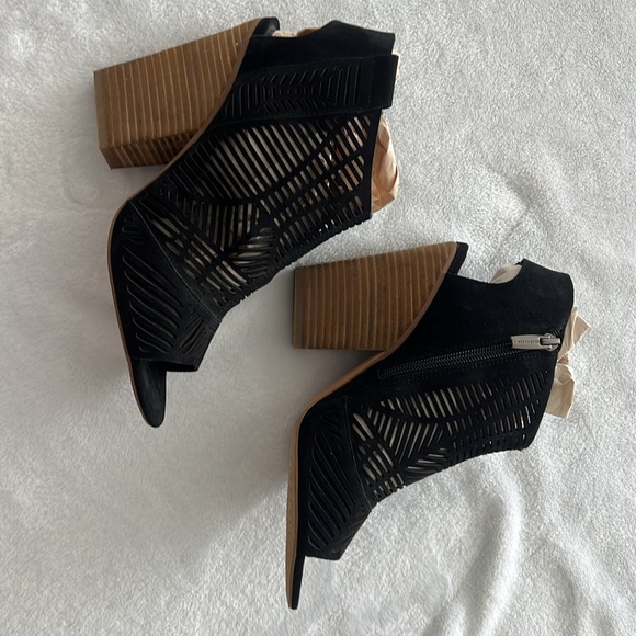 New Vince Camuto black, open toe, open mesh, leather booties. - Picture 2 of 6